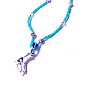 Handmade Skaters Waltz Glass Swarovski Aqua Christmas Necklace